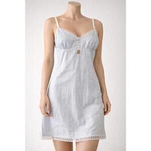 Burberry Blue Stripe Lace Trim Nightgown Size Small NWT Cotton Slip Dress